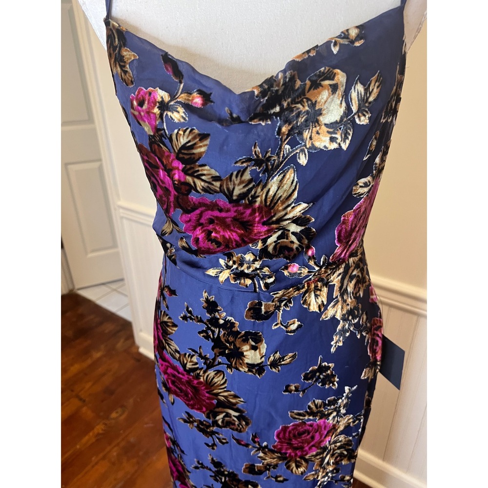 Lulus Navy Blue Floral Burnout Velvet Cowl Neck Maxi Dress Slit NWT Size S - Picture 8 of 14